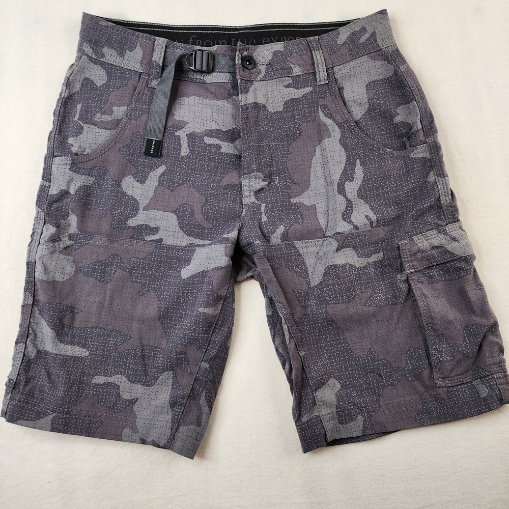 Prana Stretch Zion Shorts Mens 28 Grey Camo Cargo Hiking Outdoor M3ST10117